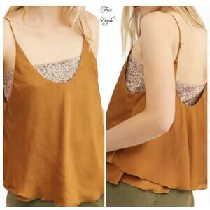 Free People Turn It On Camisole Amber Gold Sequin Small NEW NWT